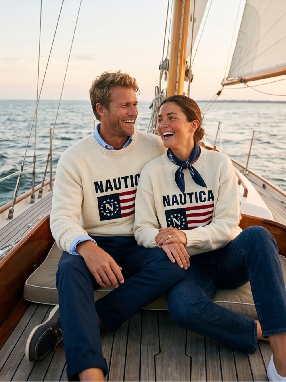 Vintage 90’s Nautica Cream Logo Flag Crewneck Sweater